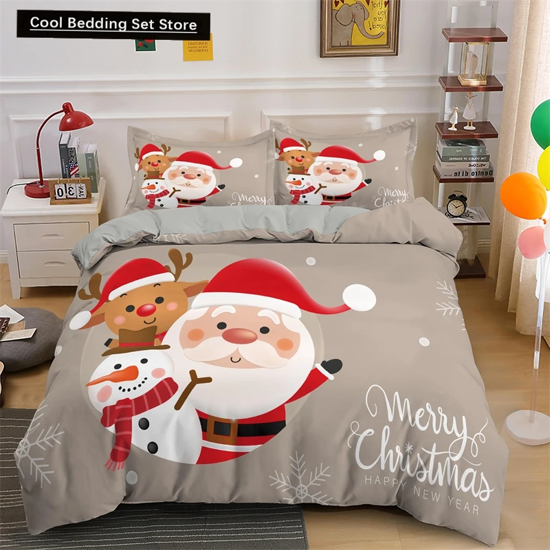 

3D Merry Christmas King Queen Bedding Set Kids Cartoon Santa Snowman Deer Comforter Cover XMAS Duvet Cover Polyester Quilt Cover