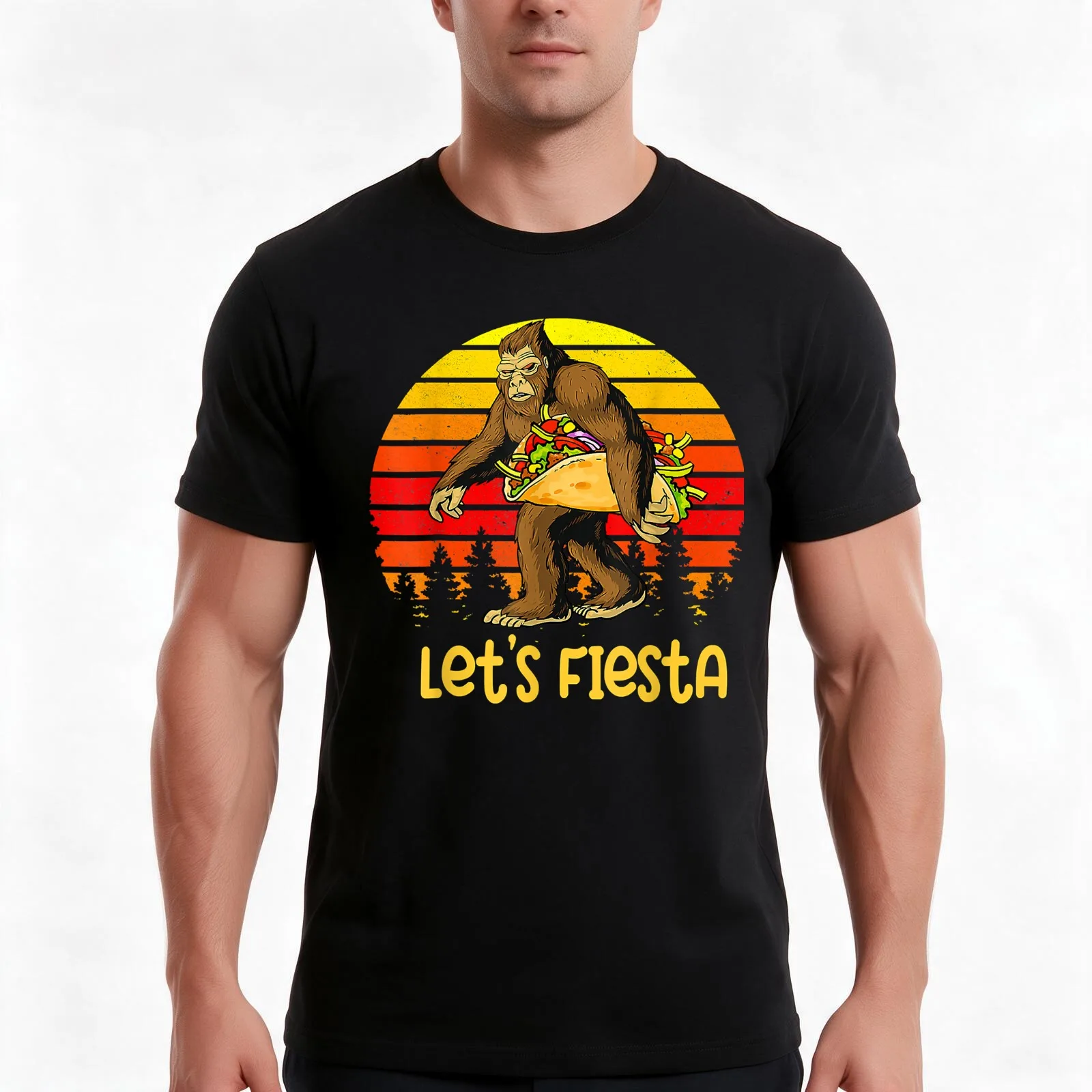 Sas-qua-tch Carrying Taco Cinco De Mayo Retro Let's Fiesta T-Shirt Summer Casual Cotton Tee Oversized Streetwear Tops