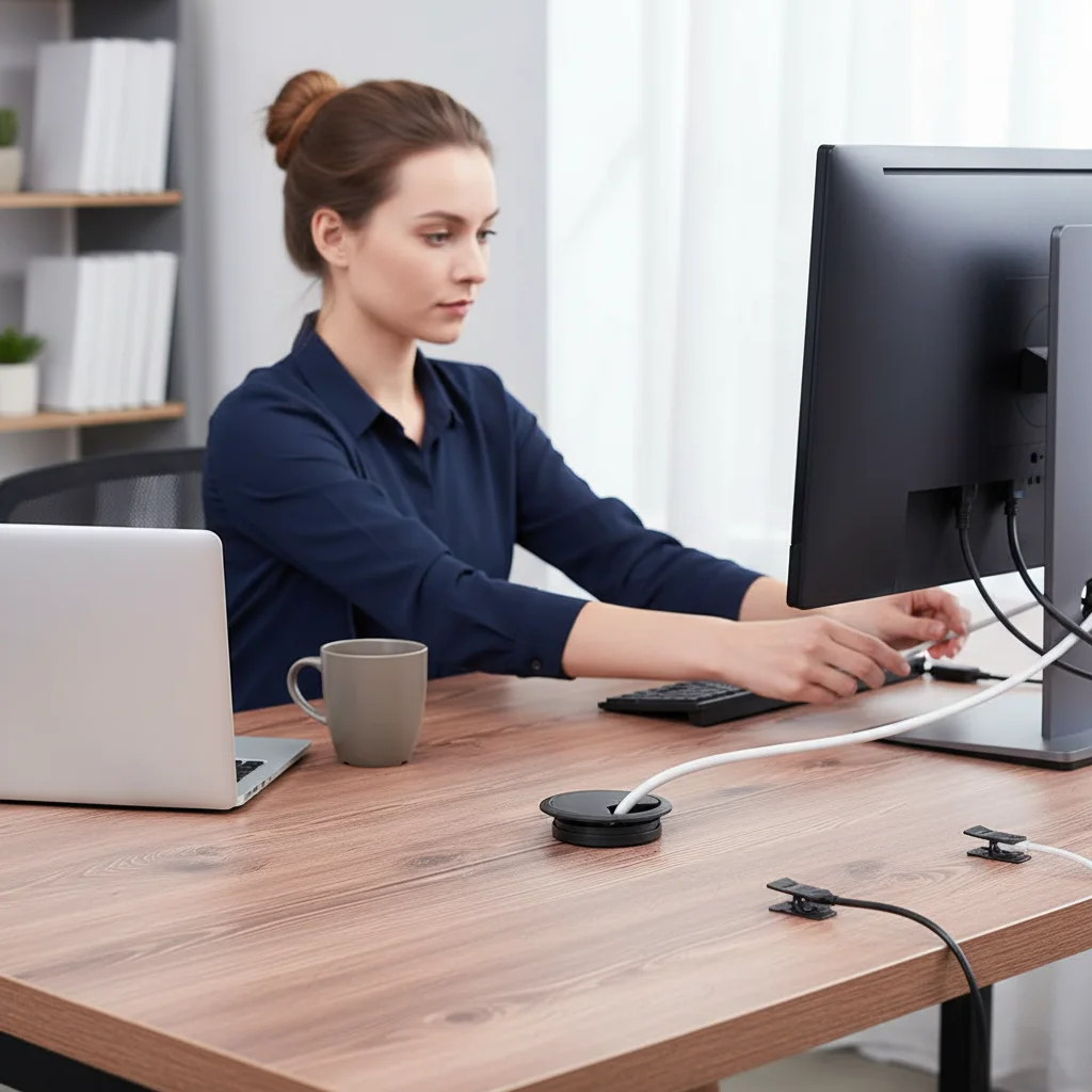 60/80 مللي متر العملي مشبك كابلات مستديرة المنظم مكتب الكمبيوتر جروميت سلك ثقب غطاء خط صندوق مكتب الجدول كابل السحابة #1