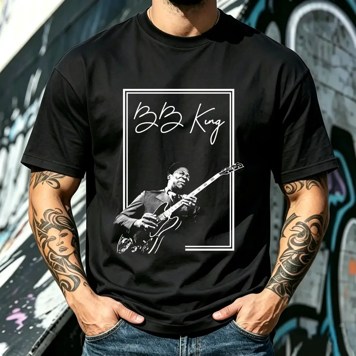 washed T Shirt BB King blues guitar thrill live long or short sleeves vintage Washed graphic Soft Top For Everyday Wear Stylish