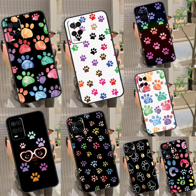 Watercolor Paw Prints Case For OPPO A57S A53S A54S A96 A76 A16 A17 A77 A94 A74 A5 A9 A15 A91 A93 A52 A72 A78 A98