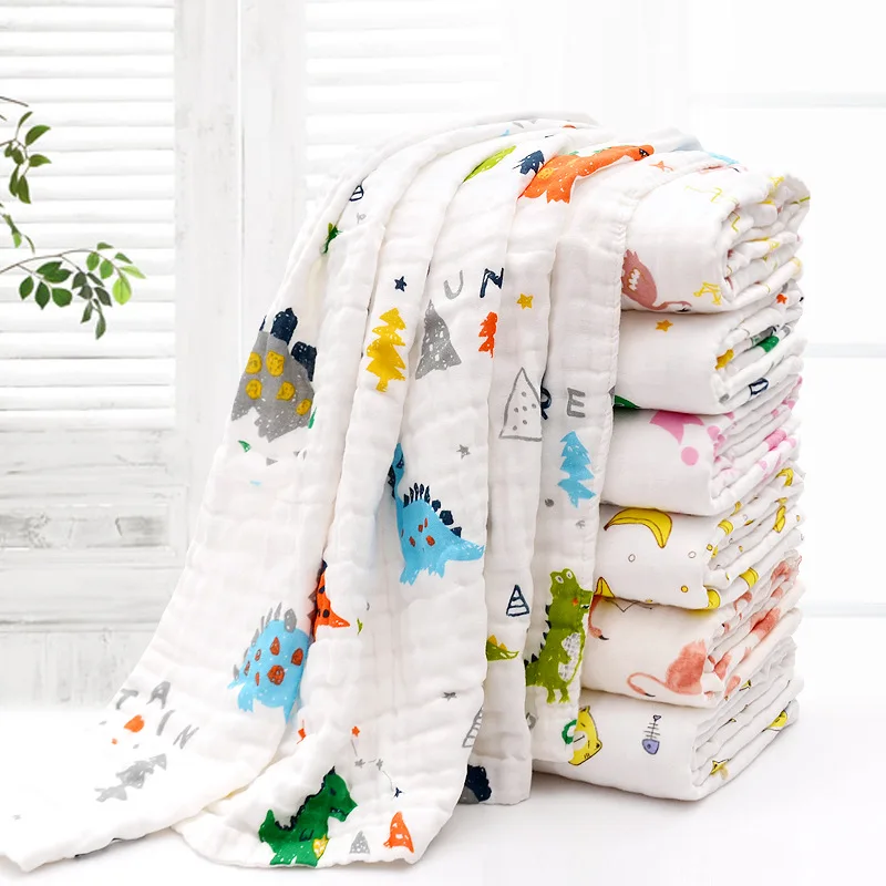 Baby Bath Towel 4-Layer Gauze Cotton Newborn Cartoon Washcloth Blanket Swaddle Blanket for Boy Girl Infant Bath Towel 70 * 90cm