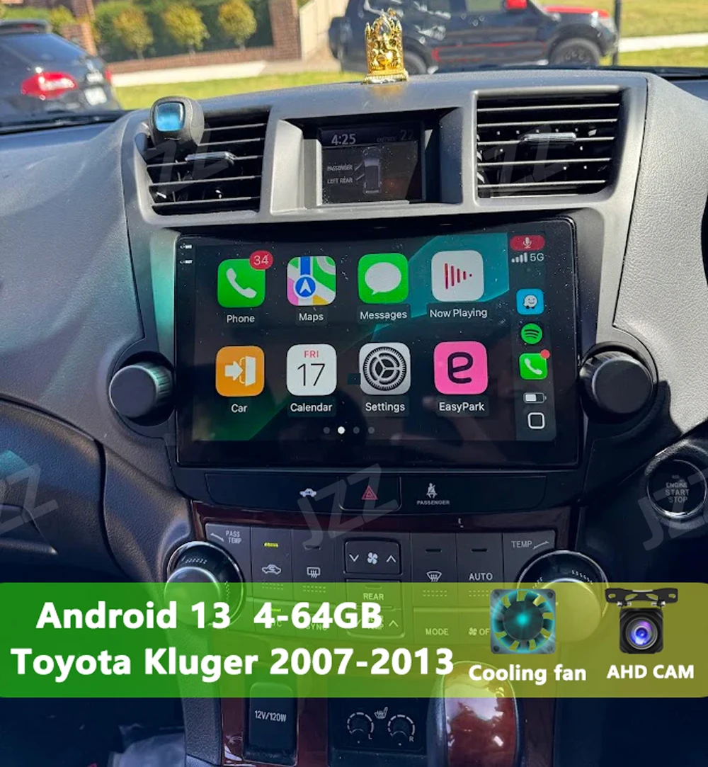 2 DIN Android 14 Car Multimedia Player GPS Navigation Stereo Radio For Toyota Highlander 2 XU40 2007-2013 with Carplay GPS
