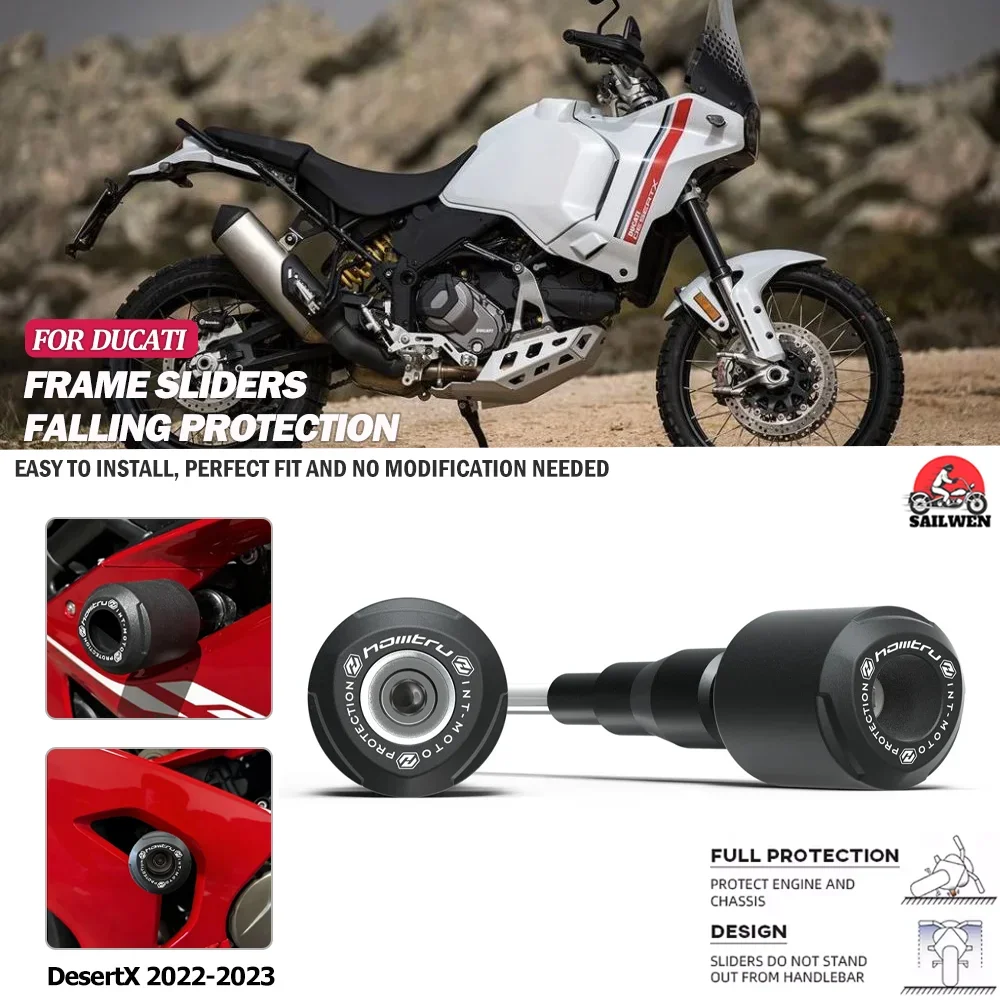 

Motorcycle CNC Frame Sliders Protector Guard Fairing Crash Pad Falling Protection Frame Slider For Ducati DesertX 2022-2023