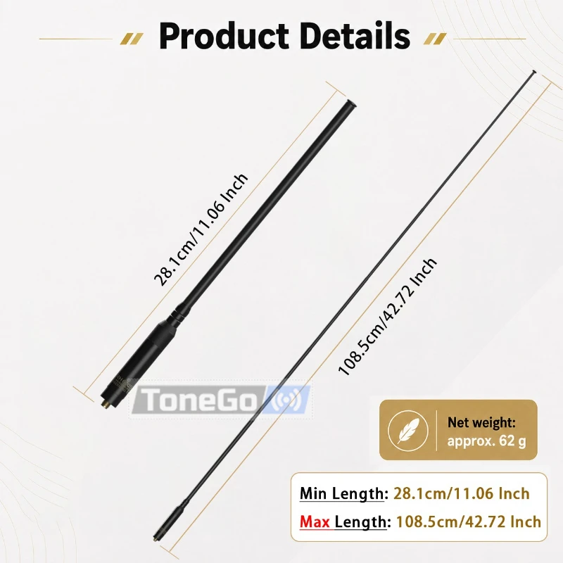 RH660S High Gain Telescopic Radio Antenna SMA-Female 144MHz/430MHz Dual Band For Baofeng UV-32 SW-9 QuanshengUV-K5(8) Iradio TYT
