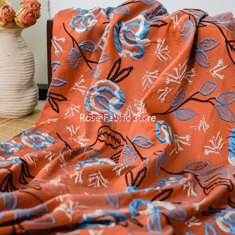 1 Meter  Embossed Contrasting Floral Jacquard Fabric Abstract Pattern Dress Luggage Bag Decorative Sewing Fabric