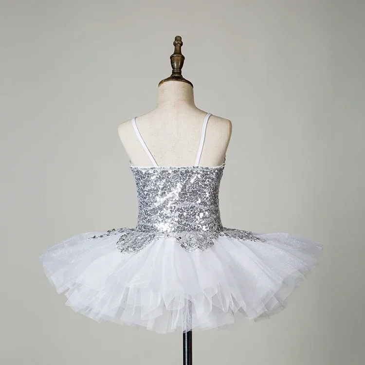 White Children Ballet Dress Sequins Performance Dancewear Little Swan Dance Costumes Girls Ballet Tutu Dancing Pompous Skirt