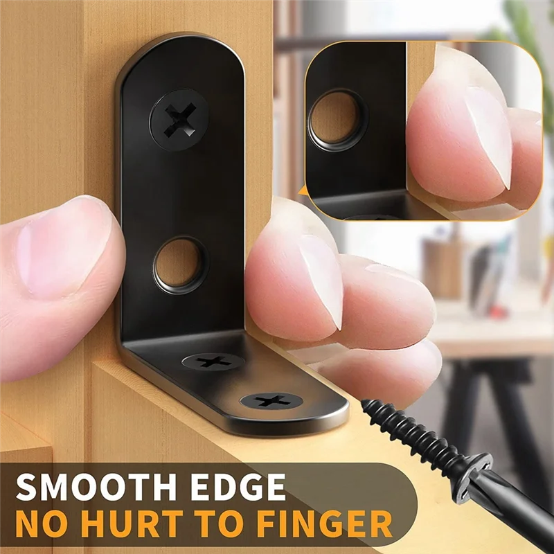 ABNL 20 قطعة دعامة زاوية على شكل حرف L، دعامات فولاذية على شكل حرف L للأرفف، دعامة زاوية معدنية لخزانة الأثاث الخشبي باللون الأسود