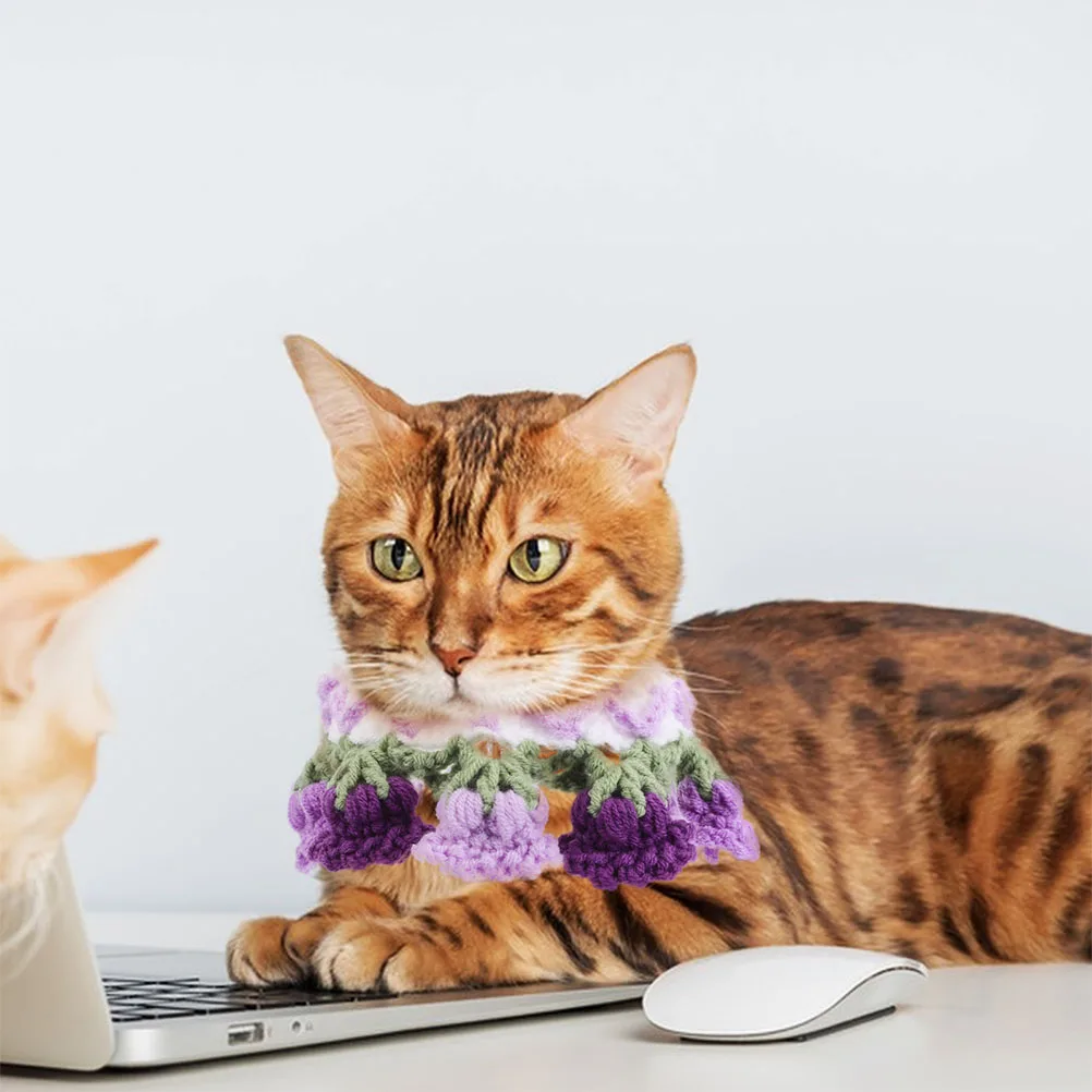 

2Pcs Pet Knitted Collar Soft Bell Flower Knit Scarf Adjustable Cat Dog Photo Props Cute Pet Scarf Bib Cute Cat Collar
