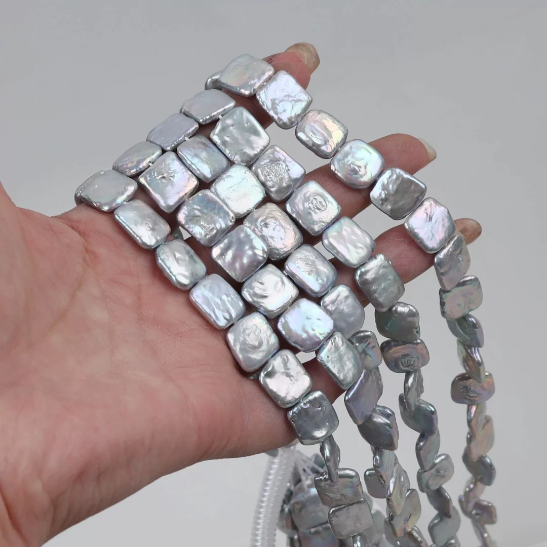 Freshwater Pearl Grey Square 12-13mm 38cm FPPJ Wholesale Nature Loose Beads for DIY Jewelry