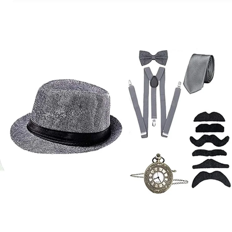 Halloween Retro Medieval 1920s Makeup Ball Party Men Cosplay Gong Tingfeng Top Hat Pocket Watch Strap Tie Hat Set