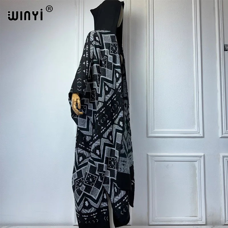 WINYI Afrikaanse Plaid print hooded winter vest vrouw abaya Herfst outfits voor vrouwen jas Open Voorzijde Kimono lange down poncho