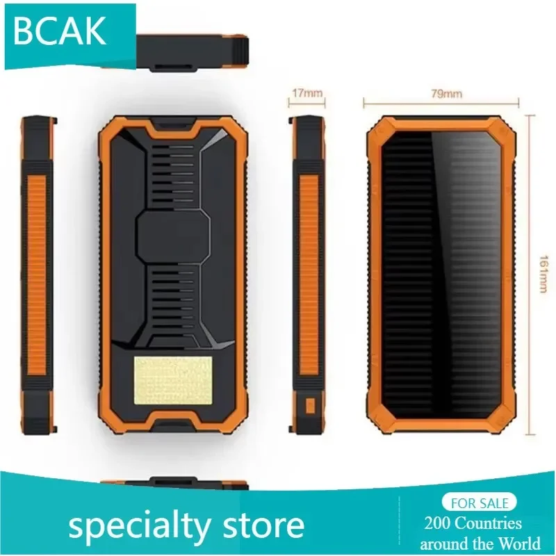 BCAK  New Solar Power Bank Large Capacity Ultra-thin Waterproof Outdoor Emergency LED Light Solar BCAK Mobile Power Supply