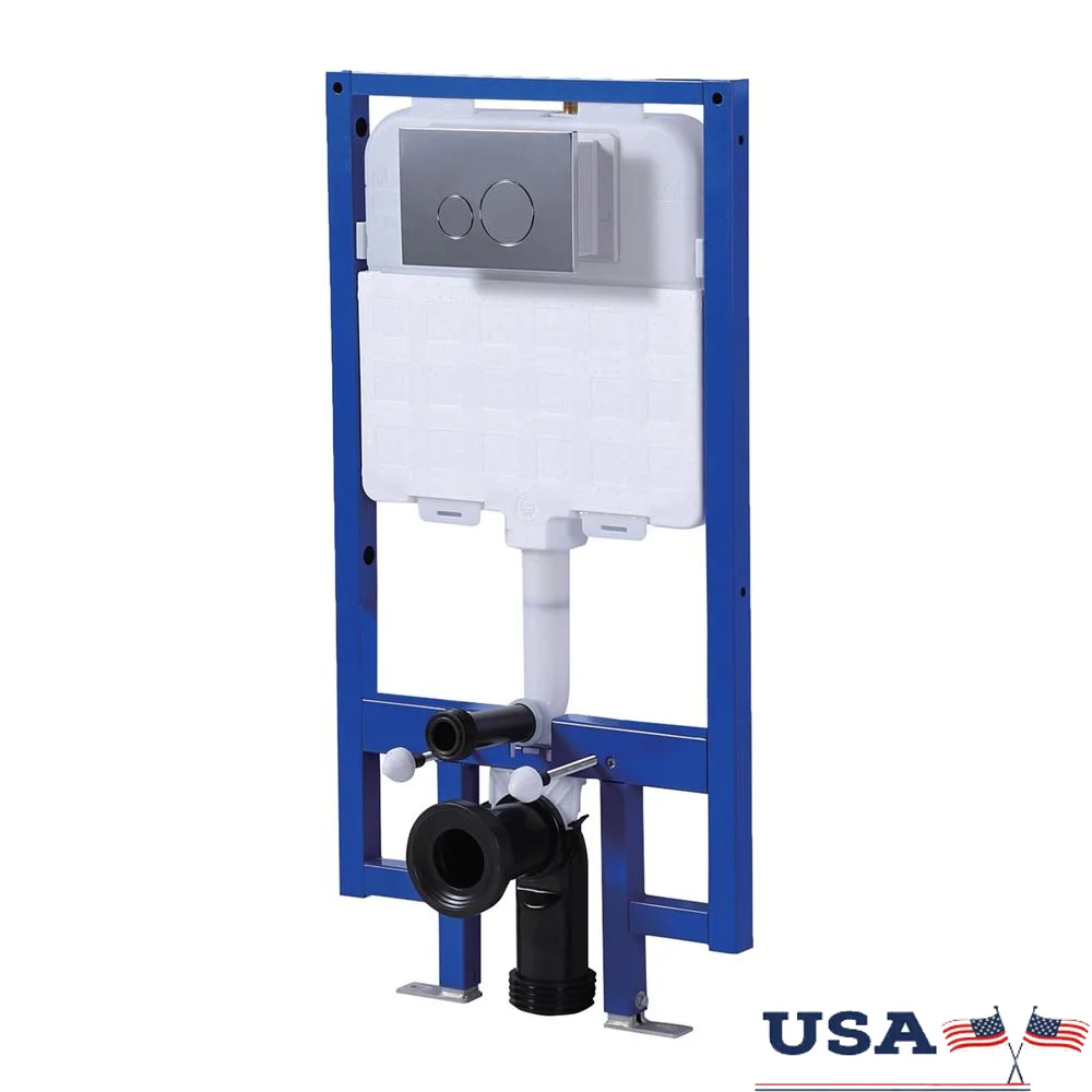 In-Wall Toilet Tank Carrier System 2x4 Wall Construction Dual Flush 0.95/1.5 GPF Chrome Flush Plate High-Strength Frame Easy