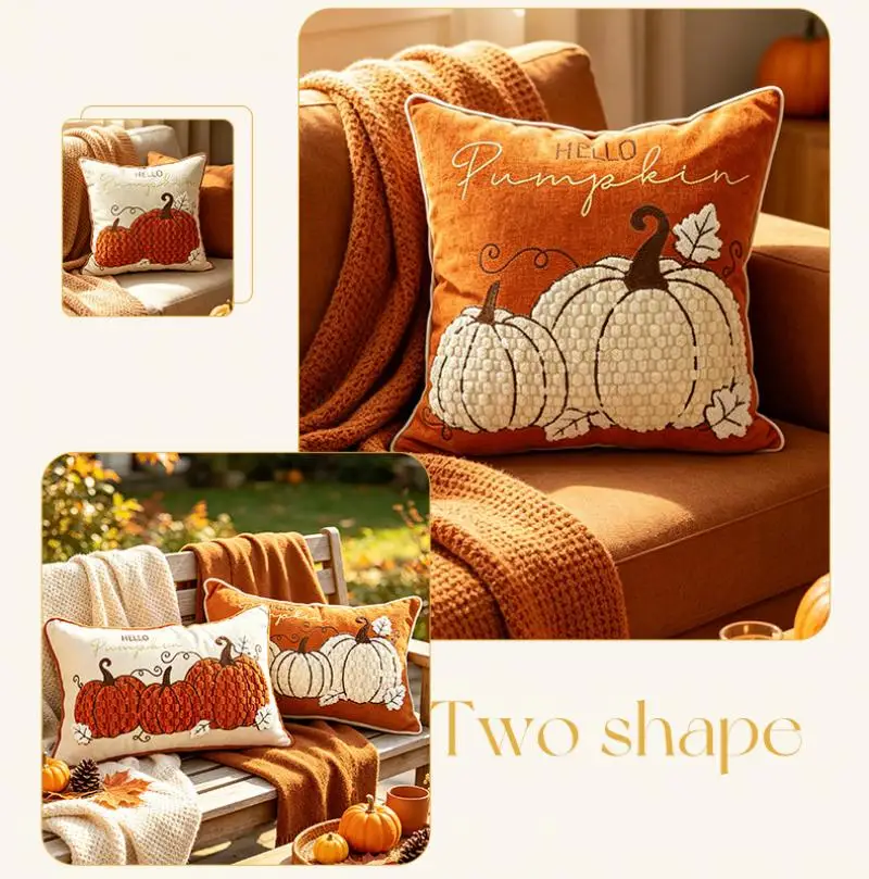 Thanksgiving Kürbis-Stickerei Kissenbezug Cojines Vintage Sofa-Kissenhülle Atmosphärische Heimdekoration Kissenbezüge – Detail 6