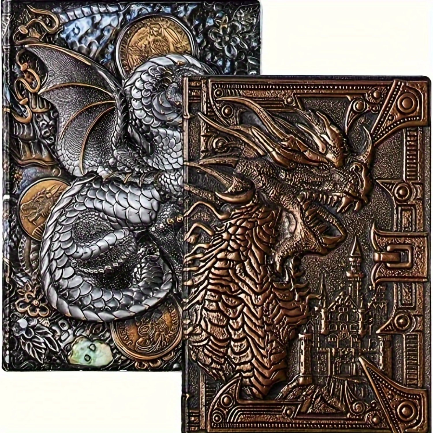 Dragon Themed 2-Pack Travel Journals for Gamers & Fantasy Fans - Unique A5 Diary Planner - Durable Writing Notebooks Set - Ideal