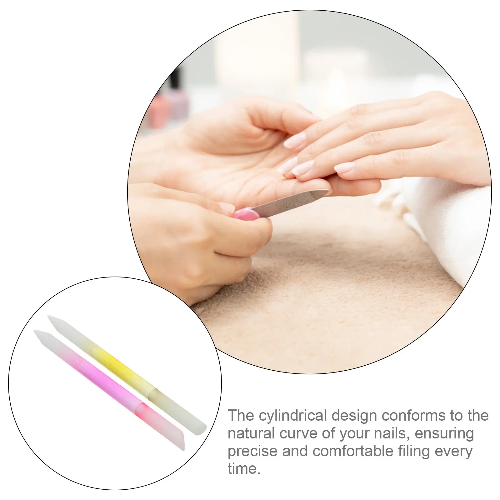 2Pcs Glass Nail Polisher Cylindrical Semi-Transparent Peach Yellow Nail Buffer for Shaping Smoothing Polishing Natural Nails