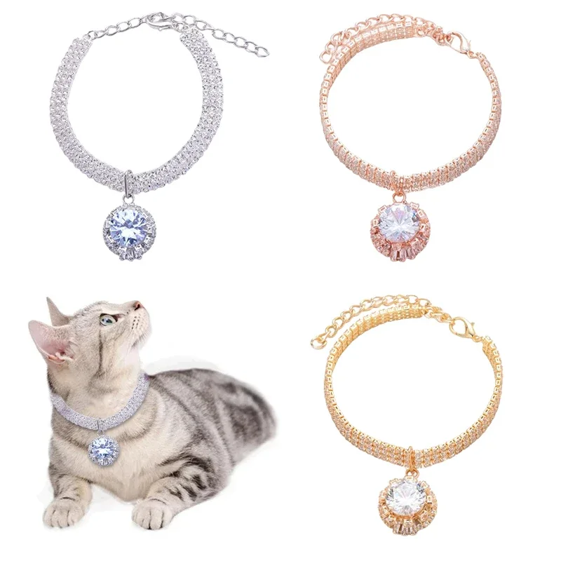 

Fashionable Diamond Pendant Pet Necklace For Cat Dog Shiny Crystal Collar Accessories Supplies Suitable Harness Small Dogs Cats