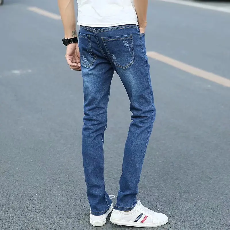 

Мужские джинсы, мужские корейские прямые брюки, мужские легкие, дышащие, эластичные джинсовые повседневные брюки.