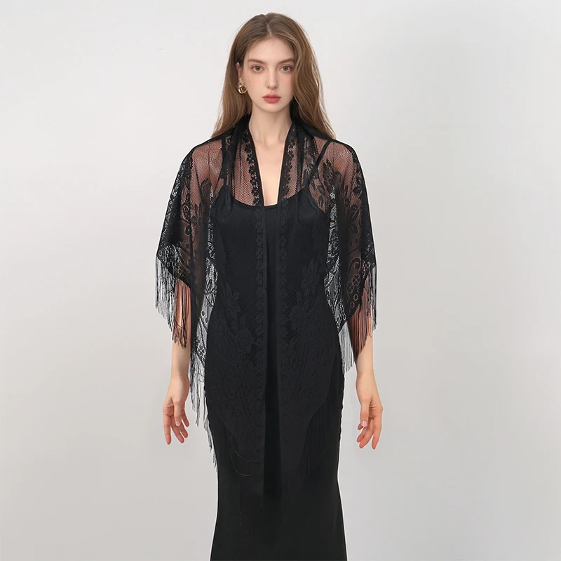 Nowa haftowana koronkowa chusta szal kwiatowy trójkątny welon szal dla kobiet szalik na imprezę ślubne poncho etole damskie opaski na głowę chusty