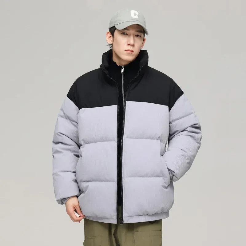 Winter contrasting color splicing stand-up collar men's trend fashion warm casual down jacket