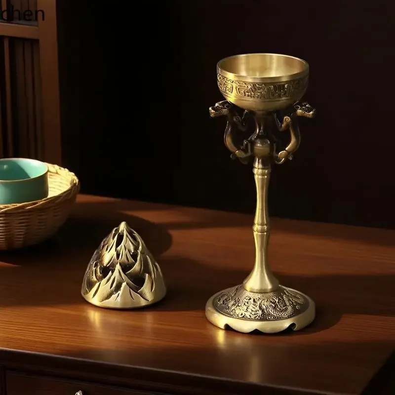 

X5-15 brass dragon and phoenix boshan bamboo incense burner indoor home furnishing desk tea room incense ornaments