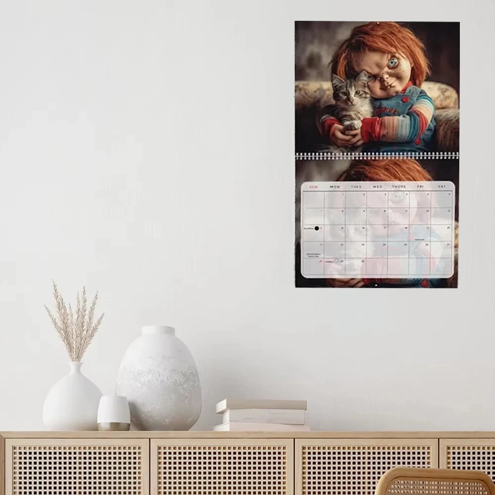 تقويم حائط لفيلم رعب الهالوين والقطط لعام 2026 - تقويم حلزوني لمدة 12 شهرًا لمحبي الرعب ديكور المنزل والمكتب للهالوين #3