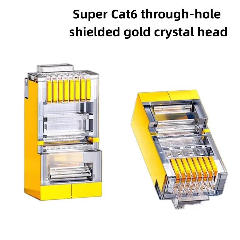 BAJEAL Gold Plated Pure Copper Shielded Cat6 Network Cable Crystal Head Computer Connector through Hole Design for Enhanced Sign
