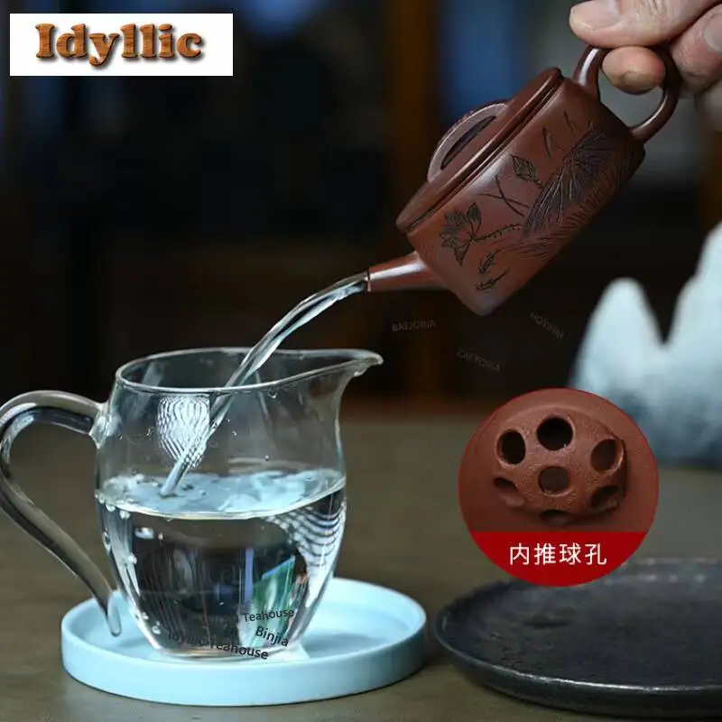 140ml Exquisite Yixing Purple Clay Teapots Handmade Lotus Pot Raw Ore Red Skinned Dragon Mud Kettle Zisha Tea Set Accessories