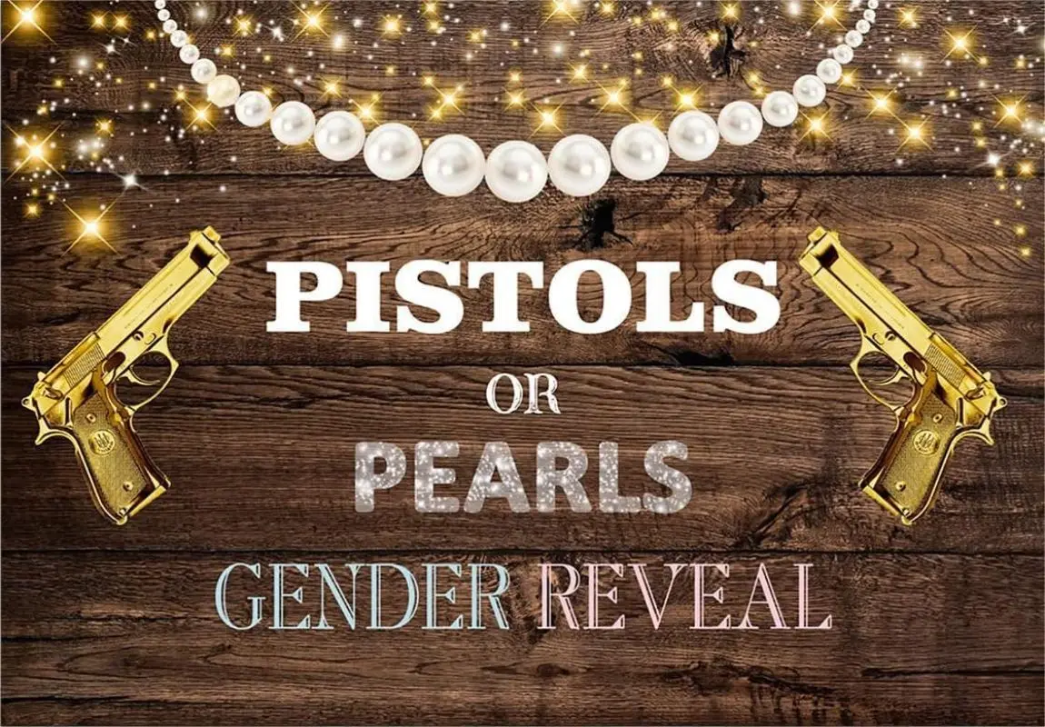 Pistols Or Pearls Gender Reveal Wood Photography Backdrop Boy or Girl He or She Baby Shower Party Banner Decoration Background