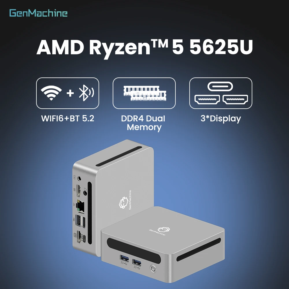 

Genmachine AMD Ryzen 5 5625U Mini Pc Gaming 4K@60Hz, WiFi6, Ultra-Slim for Creative Tasks & Casual Mini PC - 6C/12T Smooth Mini