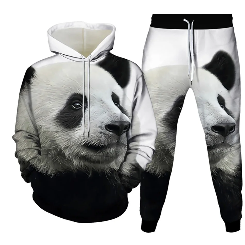 Autumn Men Hoodies+Pants Set Animal Panda Monkey Cartoon Sportswear Suit Women Tracksuits Clothing Casual Pullover High-quality