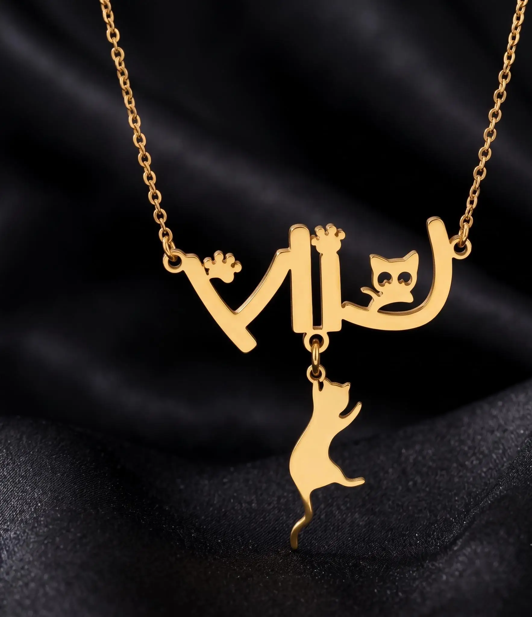 Custom Cat Name Necklace Personalized Cute Cats Pendant Choker Bespoke Necklaces For Women Men Memorial Stainless Steel Jewelry