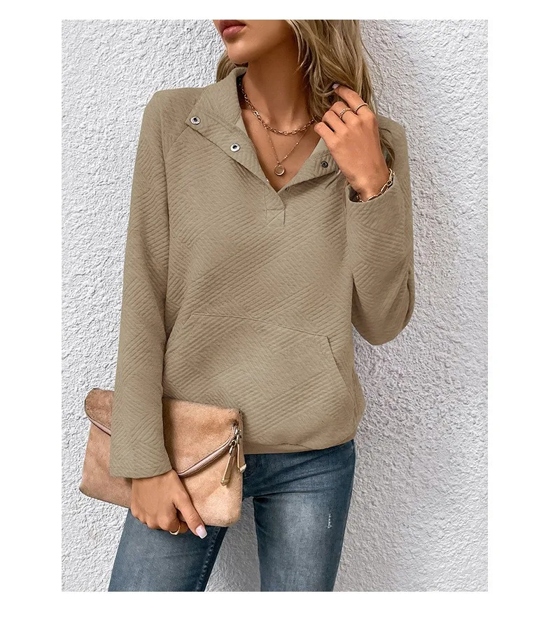 Casual Long Sleeve Hoodie Regular Fit Simple Style with Pocket Stand Collar Thin Regular Length Pullover Colorblock Women Hoodie