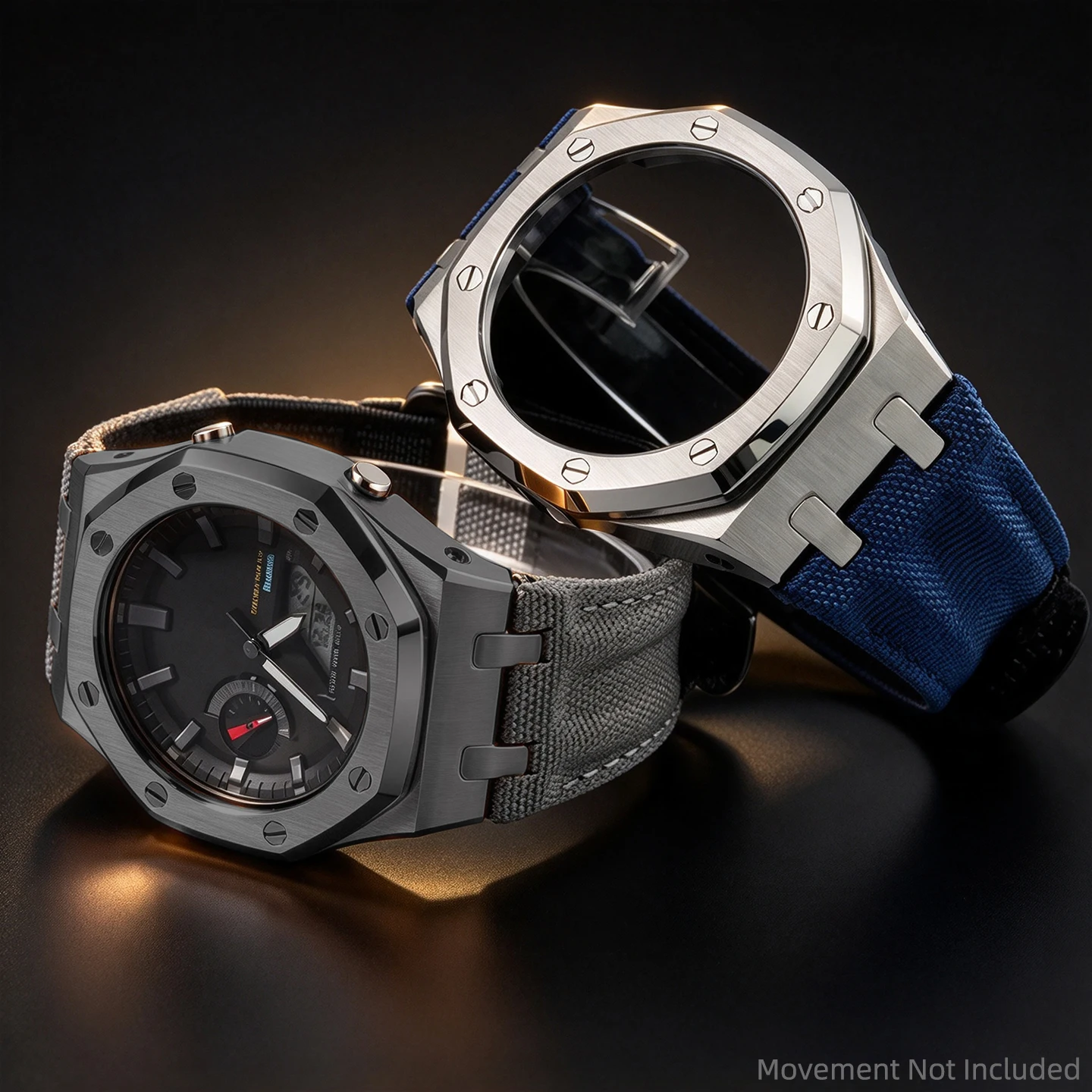 5th Gen AP Style CasiOak Mod Kit, Stainless Steel Case Canvas Nylon Strap for Men Women CasiOak GA-2100 GMA-S2100 GBM2100 GM2100