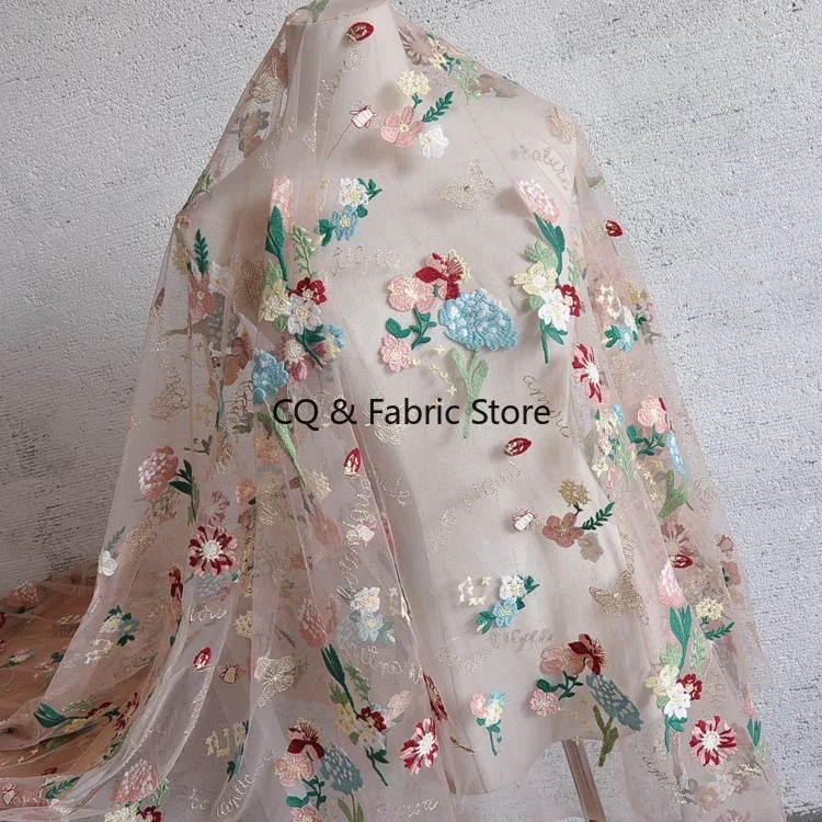 Tkanina z tiulu z haftem motylkowym, kwiatowym, morelowym, siateczkowym, koronkowa, do samodzielnego wykonania odzieży, spódnic, akcesoriów, ciężka, rozpuszczalna w wodzie.