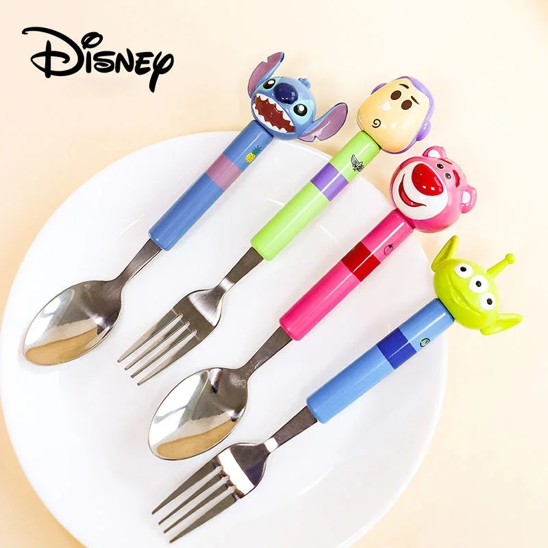 Disney Stitch Buzz Alien Stainless Steel Tableware Children Cute 3D Cartoon Fork Spoon Kids Outdoor School Cutlery Birthday Gift