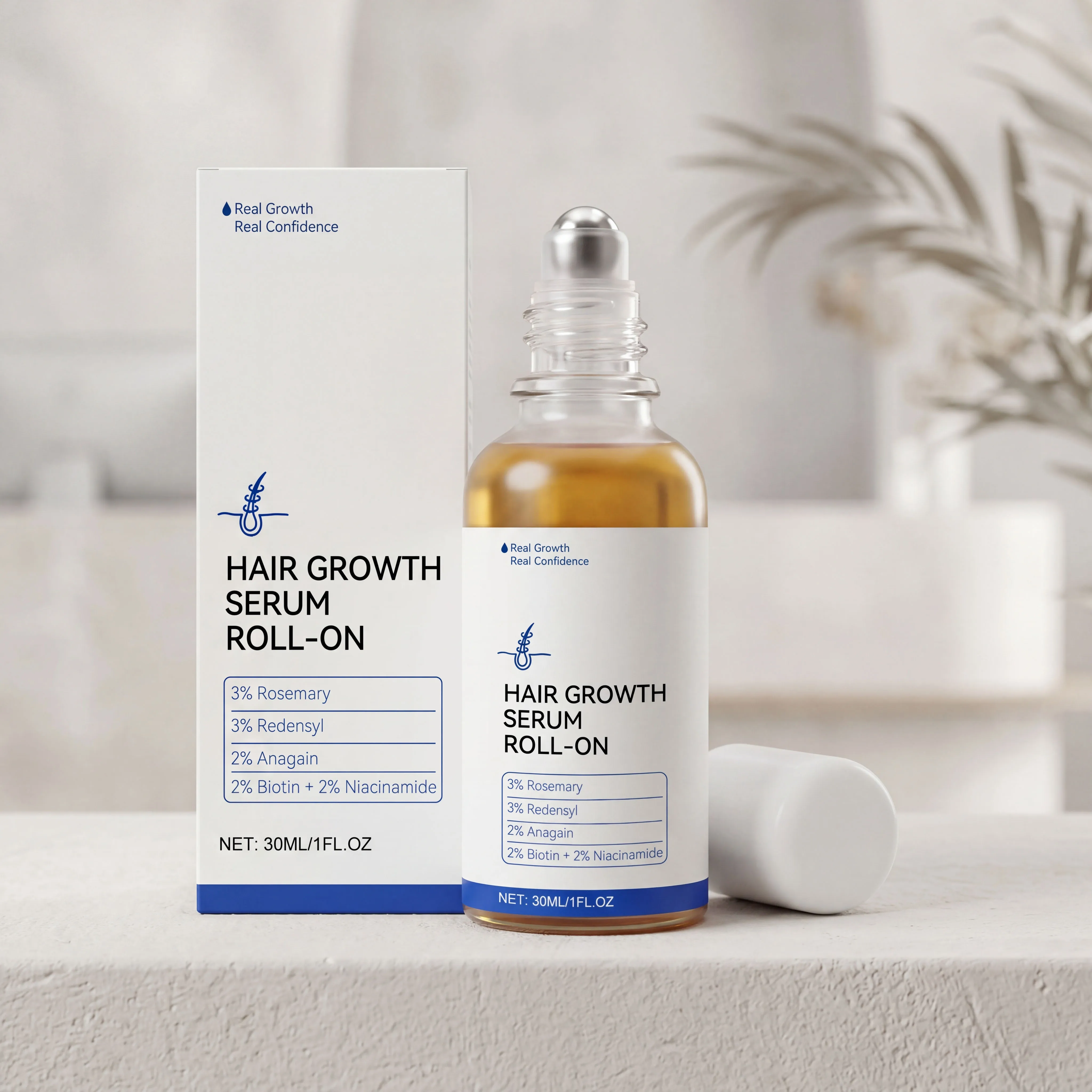 Hair Growth Serum Roll-On Nourish Scalp Stimulates Follicle Reduces Split Ends Improve Sparse Increase Density Hair Care Essence