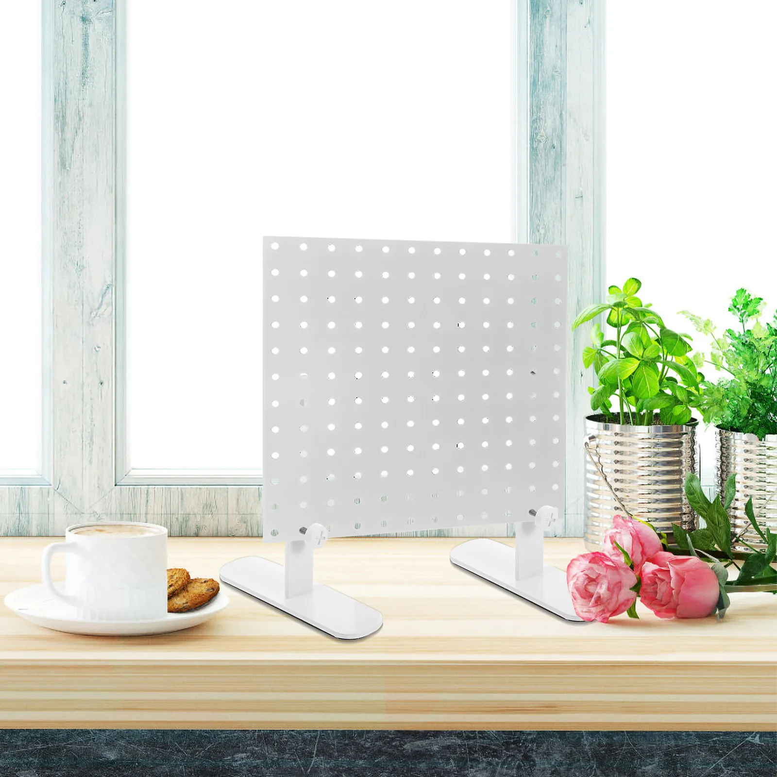 2Pcs Metal Pegboard Desk Fixing Brackets T Shaped Stand Tabletop Pegboard Support Panel Display Organizer Peg Board Brackets