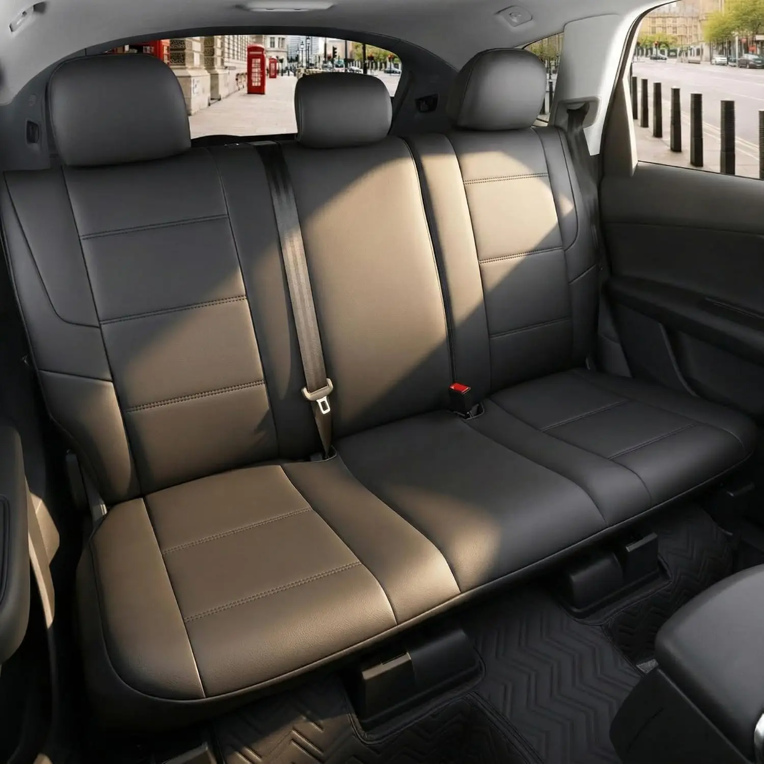 Full Set Seat Covers for Select 2013-2026 Non-Hybrid Sedans, Compact SUVs & 2010-2026 Hatchbacks, 60/40 Split Rear & Front Protector, Black Faux Leather