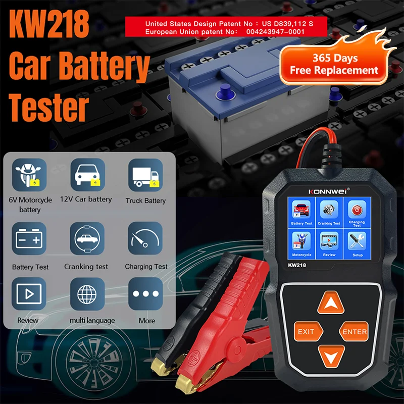 2026 KONNWEI KW218 6V 12V autó-motorkerékpár akkumulátor teszter akkumulátor rendszer analizátor töltés indítás teszt eszközök akkumulátor teszter