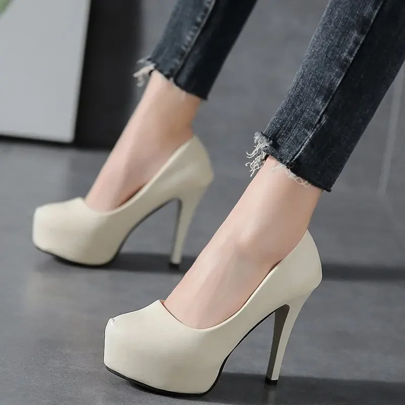 High Heels Women Stiletto Princess Waterproof Platform Nightclub Super Pumps Single Work Shoes Black Woman's Wedding Shoes