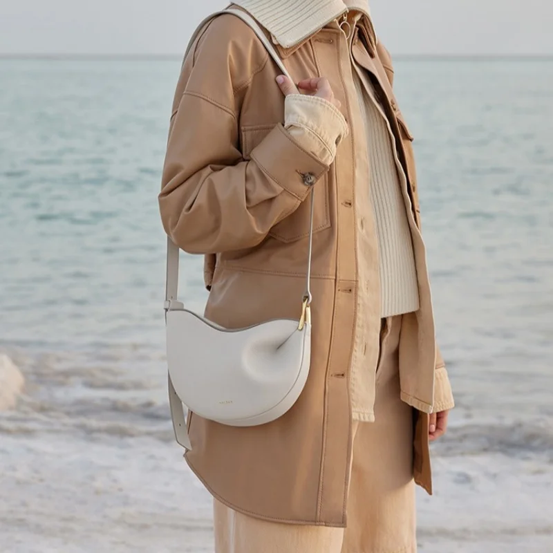 Pea Bag Women Niche Design Underarm Single Shoulder Genuine Leather Bag For Women With Adjustable Shoulder Straps