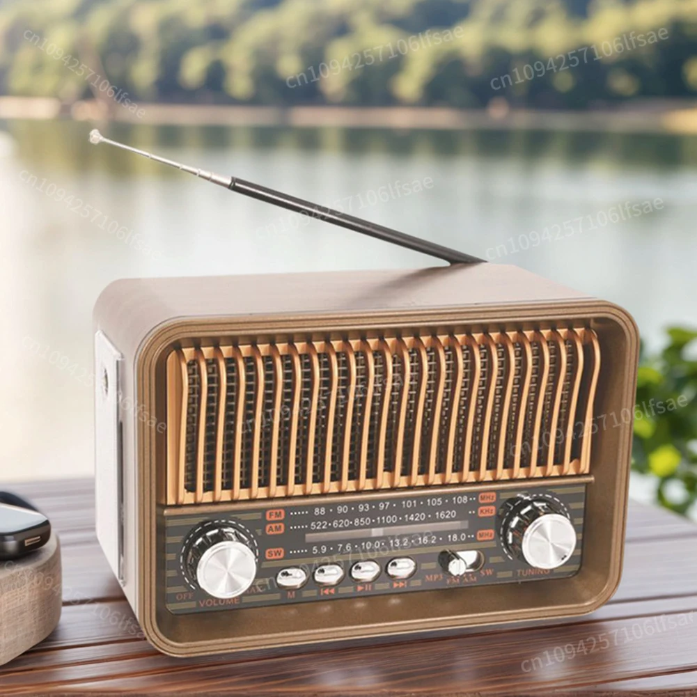 Vintage FM AM SW 3-band Radio with BT Speaker Emergancy LED Flashlight Support TF Card 1200mAh Battery for Indoor Outdoor Gifts