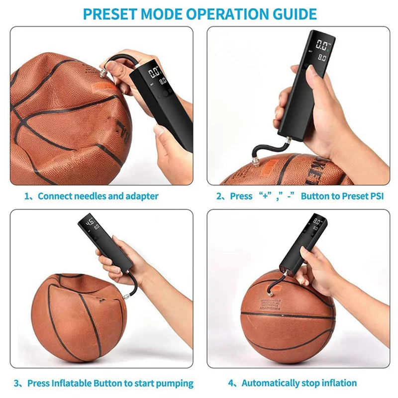 مضخة كروية كهربائية B72A 2X، مضخة هواء ذكية محمولة سريعة التضخم الكروي مع مقياس ضغط دقيق وشاشة LCD رقمية #4