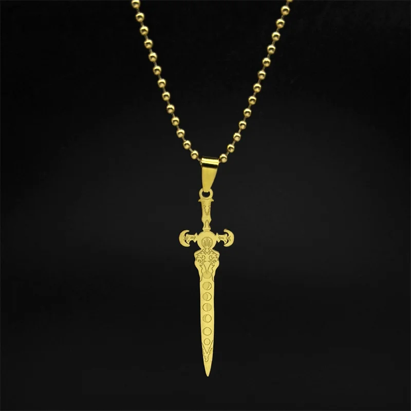 

Retro Viking Lunar Phase Sword Car Pendant for Women Men Stainless Steel Moon Gothic Wicca Punk Bead Chain Party Jewelry Gift