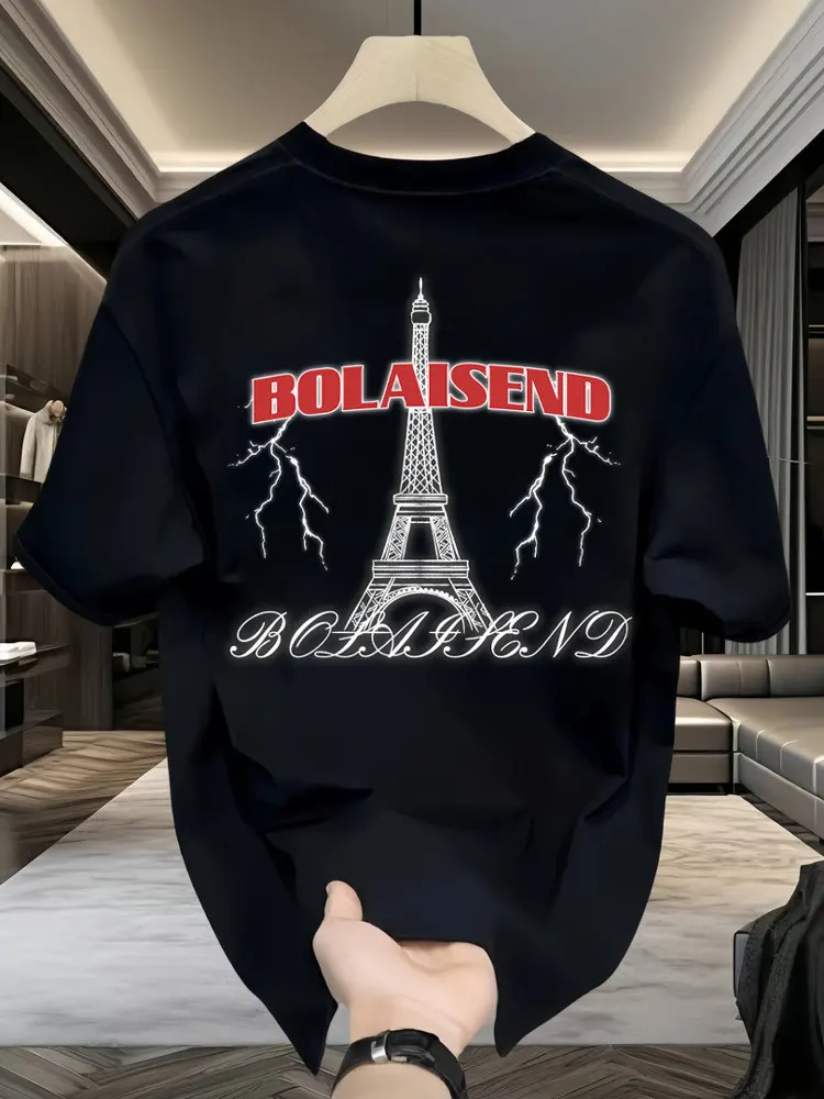 

The New Summer 2026 Pure Cotton Absorb Sweat Breathable Round Collar Printing Light Luxury Leisure Men's Short Sleeve