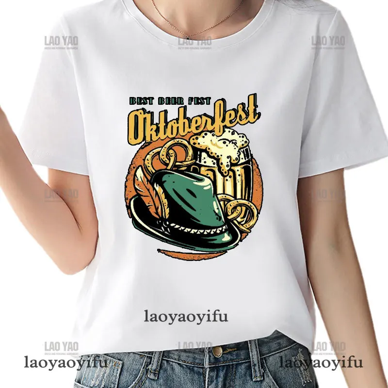 Oktoberfest Cartoon Graphic Hip-hop Tees Beer Print Fusion Wheat Fighting Tshirt Men Women Breathable Vintage Casual Streetwear