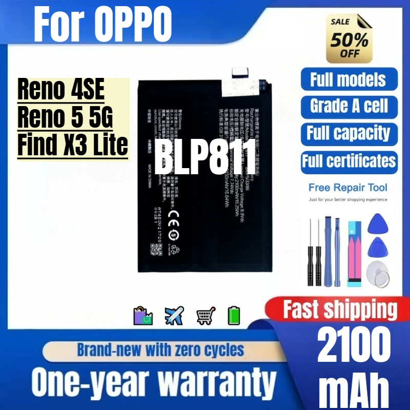 

BLP811 for OPPO Reno 4SE/Reno 5 5G/Find X3 Lite Phone Battery High Quality Capacity Replacement Bateria Grade A Cell with Tools