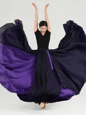 

Новая белая двухслойная шифоновая юбка-макси для танцевальных выступлений с вращением на 360 градусов, костюм для танцевального шоу, платье для выпускного вечера